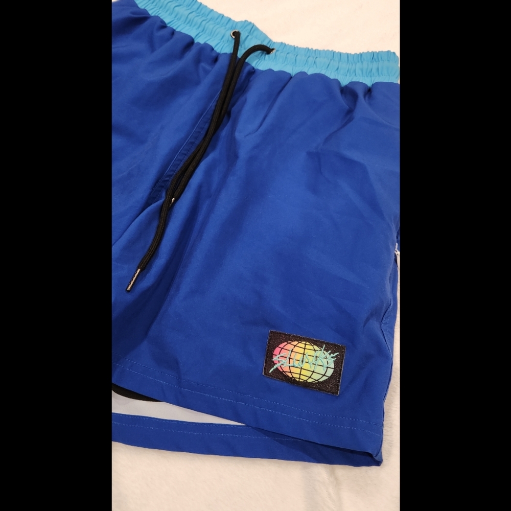 Slunks Beach Volleyball Swimwear Shorts Men's Size Small Performance Lined Blue
